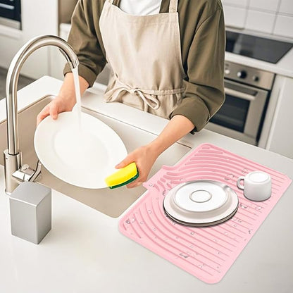 Dish Drying Mat for Kitchen Counter, with Built-in Drain Lip, Food-Grade Silicone, Easy Clean Pad for Countertop Protection, Multi-Functional Use (18x11.8, Pink) - Image 6