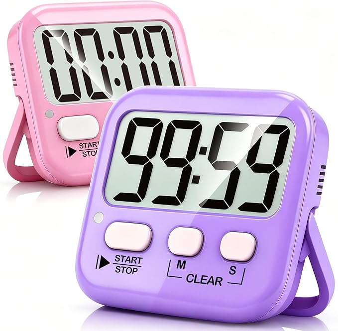Antonki 2 Pack Digital Timer for Kids, Magnetic Countdown Kitchen Timers for Cooking, Egg, Classroom, Teacher, Exercise, Study, Oven - Battery Included by Antonki
