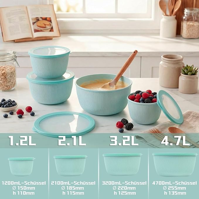 BoxedHome Mixing Bowls with Lids - 8 Piece Plastic Nesting Bowls Set includes 4 Prep Bowls and 4 Lids, Microwave and Dishwasher Safe, Green - Image 9