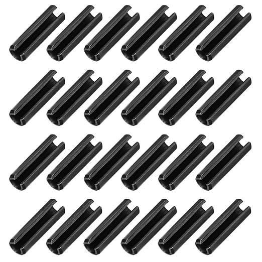 MECCANIXITY 25Pcs Slotted Split Roll Pins 2/5 Inch(10mm) Dia. 1-1/5 Inch(30mm) Length 65Mn Steel Spring Tension Expansion Dowels for Secure Fastening, Black