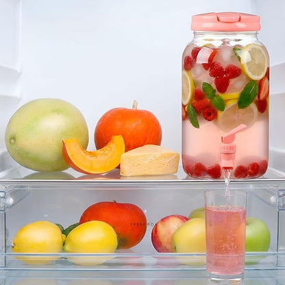 Havawish 2 Pcs 1 Gallon Plastic Beverage Dispenser with Spigot Clear Summer Kitchen Fridge Drink Dispenser for Parties Lemonade Juice Tea Beer Cold Water(Pink,Cylinder)