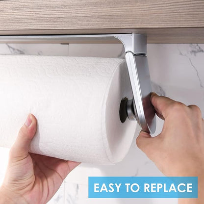 simpletome ONE Hand Tear Paper Towel Holder Under Cabinet Adhesive or Drilling Installation Aluminum Alloy + ABS (Pearl Chrome Silver) - Image 8