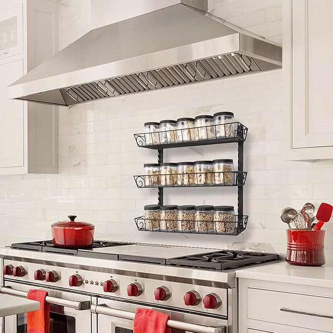 SWOMMOLY Adjustable Wall Mount Spice Rack, 3-Tier Dual-use (Multi-use) Organizer, Black - Image 5