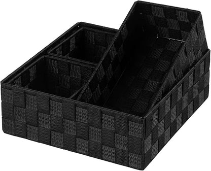 Posprica Small Black Baskets Cube Bin Container Tote,Woven Storage Baskets for Organizing Organizer Divider for Drawer, Closet, Shelf, Dresser, Set of 4 - Image 3