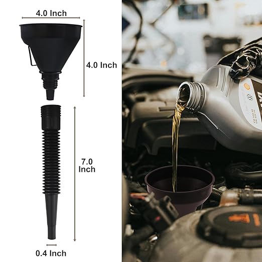 Funnels for Automotive Use Set of 10, Plastic Oil Funnel Set for Gasoline and Coolant, Fuel Funnel with Flexible Hose for Car, Large Funnels for Gas Transfer - Image 2