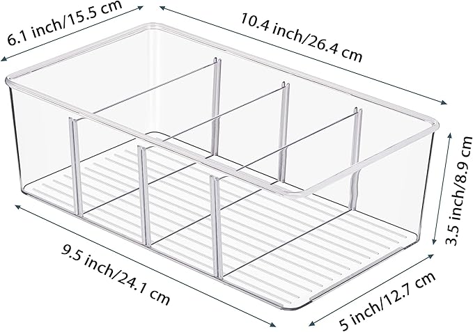 Vtopmart 10 Pack Food Storage Organizer Bins, Clear Plastic Bins for Pantry, Kitchen, Fridge, Cabinet Organization and Storage, 4 Compartment Holder Packets, Snacks, Pouches, Spice Packets - Image 2