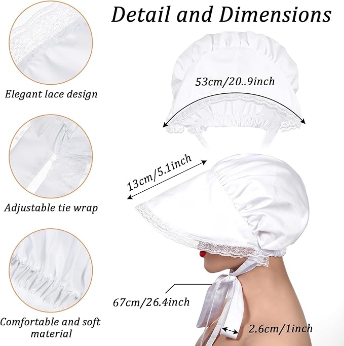 Tucnoeu 2pcs White Mob Cap Half Apron Halloween Colonial Costume Set Women Pilgrim Costume Accessories for Maid Girl Cosplay