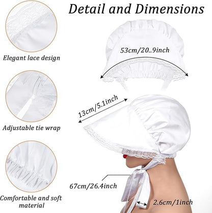Tucnoeu 2pcs White Mob Cap Half Apron Halloween Colonial Costume Set Women Pilgrim Costume Accessories for Maid Girl Cosplay
