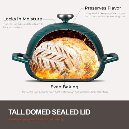 Overmont Enameled Cast Iron Bread Oven - 6QT Bread Dutch Oven for Sourdough Baking - Bread Pot with Dome Lid Cotton Potholders & Cookbook - Multi-Functional Bread Pan For Baking Frying Roasting - Image 4