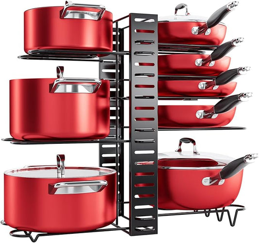 MUDEELA 8-Tier Pots and Pans Organizer under Cabinet, 16.61" Height Light Duty Pot and Pan Organizer Kitchen Cabinet Organization and Storage, Adjustable Pot Rack with 3 DIY Methods for Lids, Bakeware by MUDEELA