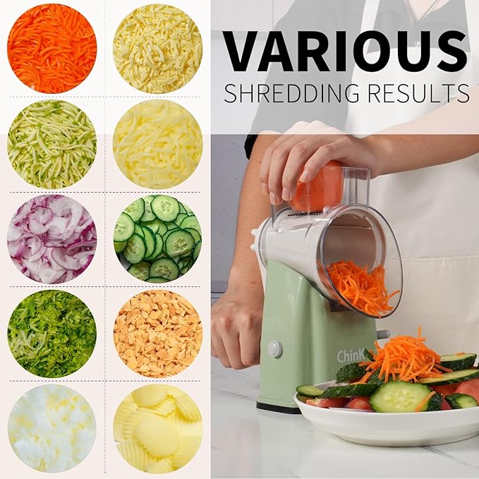 Upgrade Rotary Cheese Grater Shredder with Handle, Strong Suction Base, Multi-purpose Rotary Grater Slicer with 5 Interchangeable Blades for Ice, Vegetables, Fruit, Nuts with Blade Storage Box - Image 4