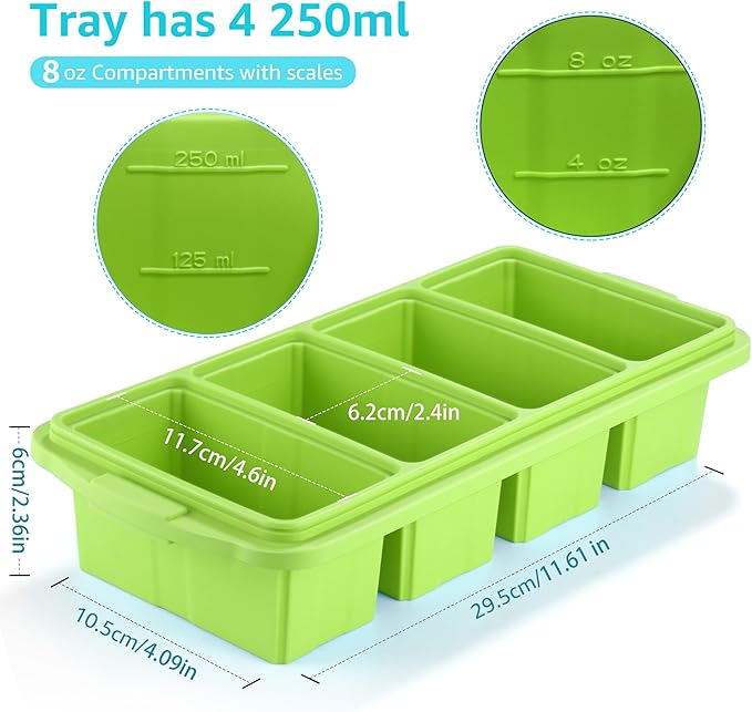 Ztomine Silicone Freezer Tray With Lid - Silicone Freezer Food Molds- Large Ice Cube Tray,Silicone Freezer Container,Freeze & Store Soup, Sauce, Broth,Leftovers - Makes 4 Perfect 1 Cup - Image 7