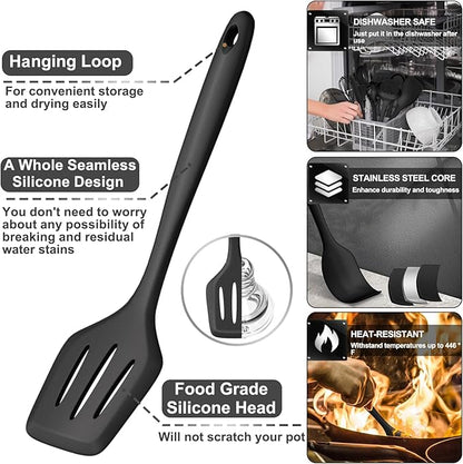 43 Pcs AIKKIL Kitchen Utensils Set, Heat Resistant Silicone Cooking Kitchen Utensils Set with Holder, Spoon, Spatula, Kitchen Gadgets Tools Set For Nonstick Cookware, Dishwasher(BPA Free, Black) - Image 4
