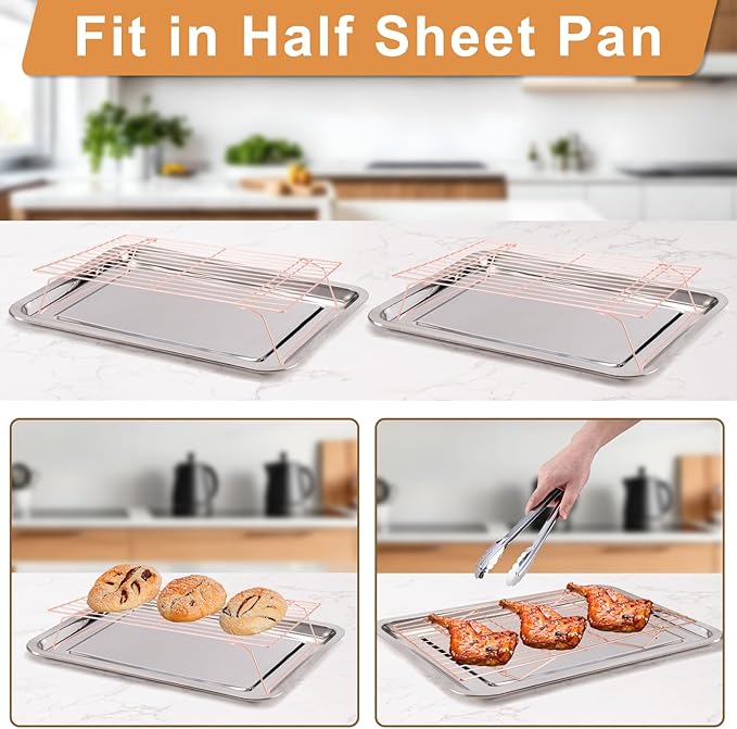 Cooling Rack for Baking 3 Tiers, 16" x 10" Cookie Cooling Wire Rack Stackable Collapsible Nonstick, Stainless Steel Baking Cooking Cooling Racks with Optimum Air Flow, Rose Gold - Image 3