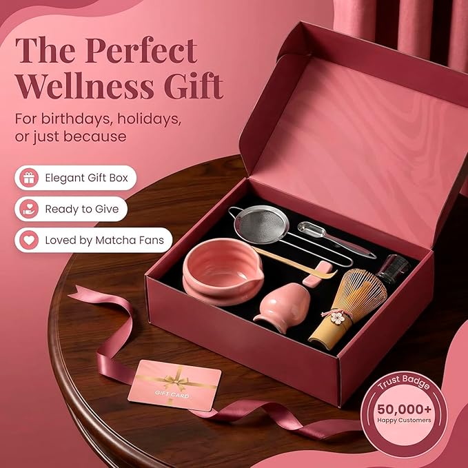 BARISTA EMPEROR® MATCHA WHISK SET PREMIUM 11pcs - Professional Matcha Kit Set with Matcha Bowl, Matcha Whisk, Milk Frother, Spoon, Sifter, Scoop, Stand, Cup, Mat - Aesthetic Pink Matcha Set Kit