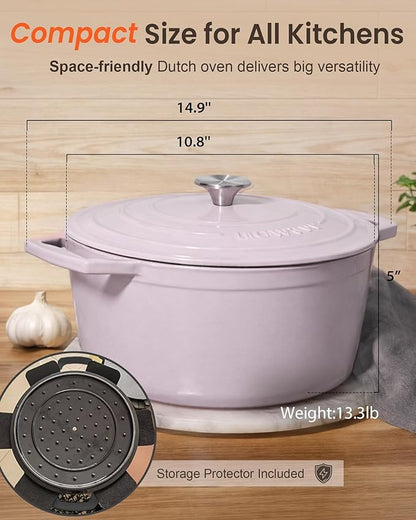 Nuwave 6QT Healthy Enameled Cast Iron Dutch Oven Pot with Lid, Heavy Duty 7-Layer Enamel, Enhanced Rust Protection, Dual Handles, Oven Safe to 500°F for Sourdough Bread Baking, Braise, Stew, Roast