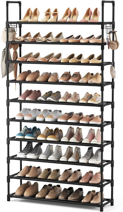 VTRIN 10 Tier Shoe Rack Tall Large Capacity Wide Shoe Organizer with Two Hooks Sturdy Metal Shoe Shelf for Entryway, Closet, Bedroom by VTRIN