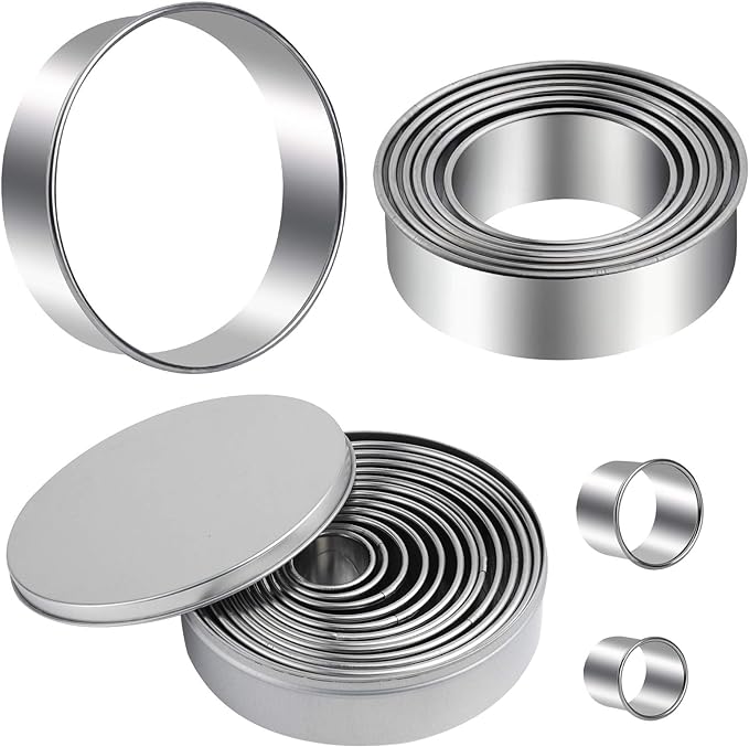 Round Cookie Cutters Set 12 Pieces Bistcuit Cookie Cutters Circle Pastry Cutters Round Donut Ring Molds for Baking for Pastries Doughs Doughnuts by Winerming