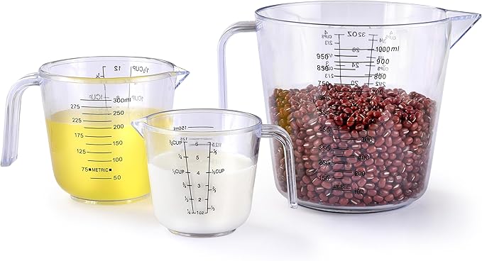 Measuring Cup Set, HIA 3PCS Plastic Liquid Measuring Cups for Prepping, Baking and Cooking, Dishwasher Safe (4, 1.5 and 3/4 Cup) by Unknown