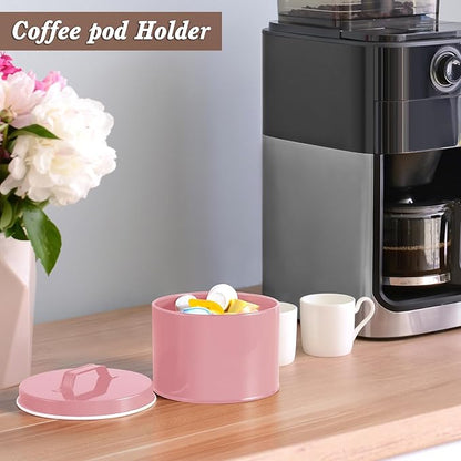 DRASTAR Coffee Filter Holder, Filter Storage with Lid for Counter, Storage Basket Container for Coffee Bar Accessories Decor, Pink