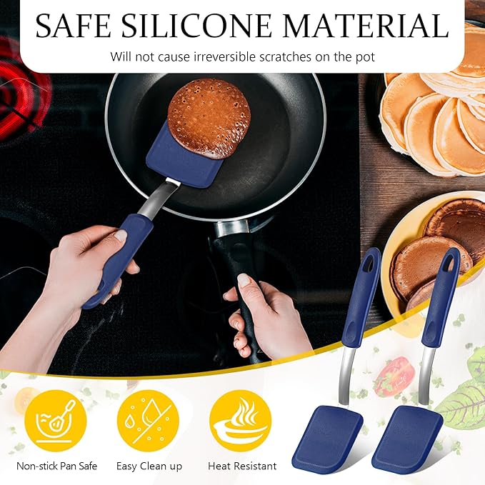 Silicone Cookie Spatula Turner 2 Pack Mini Brownie Spatula Flexible Kitchen Small Silicone Turner for Nonstick Cookware Heat Resistant No Scratch Flipper for Egg Pancake(Blue) - Image 5