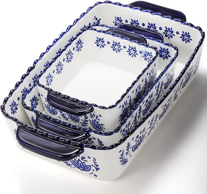 SOUJOY 3 Pack Porcelain Bakeware Set, Rectangular Baking Dishes, Lasagna Pan for Cooking, Kitchen, Casserole Dishes, Cake Dinner, Banquet and Daily Use - Image 4