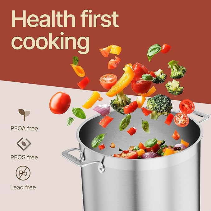 Stainless Steel Stockpot with Lid 20 Quart, Durable 18/8 Stainless Steel, Impact-Bonded Base for Even Heating, Riveted Handles, Oven & All Stove Compatible, Safe Up To 500°F (260°C) - Image 4