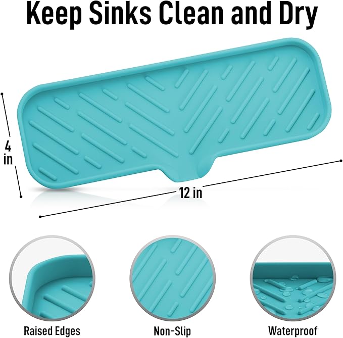 Zulay Kitchen Large Silicone Sponge Holder (12x4) – Flexible Sink Organizer Tray for Kitchen & Bathroom – Multipurpose Soap Dish for Sponges, Makeup, Trinkets & More (Aqua Sky) - Image 4