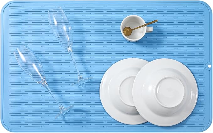 MicoYang Silicone Dish Drying Mat for Multiple Usage,Easy clean,Eco-friendly,Heat-resistant Silicone Mat for Kitchen Counter or Sink,Refrigerator or Drawer Liner Light Blue 4XL 32 inches x 18 inches - Image 5