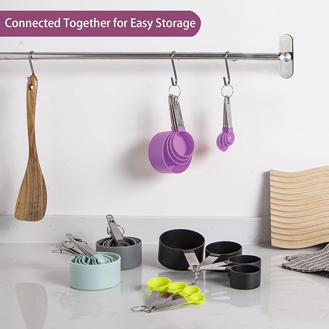 Measuring Cups and Spoons Set of Huygens Kitchen Gadgets 10 Pieces, Stackable Stainless Steel Handle Measuring Cups for Measuring Dry and Liquid Ingredient (Mauve) - Image 5