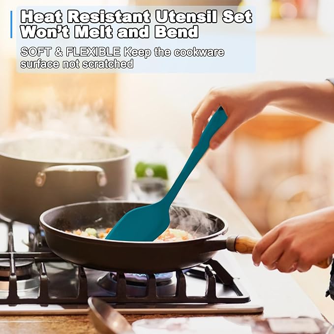E-far 10 Pcs Silicone Cooking Utensils Set, Heat Resistant Kitchen Utensil Set for Nonstick Cookware, Kitchen Cooking Tools with Spatula, Spoon, Slotted Turner, Non-Toxic & Dishwasher Safe (Colorful) - Image 5