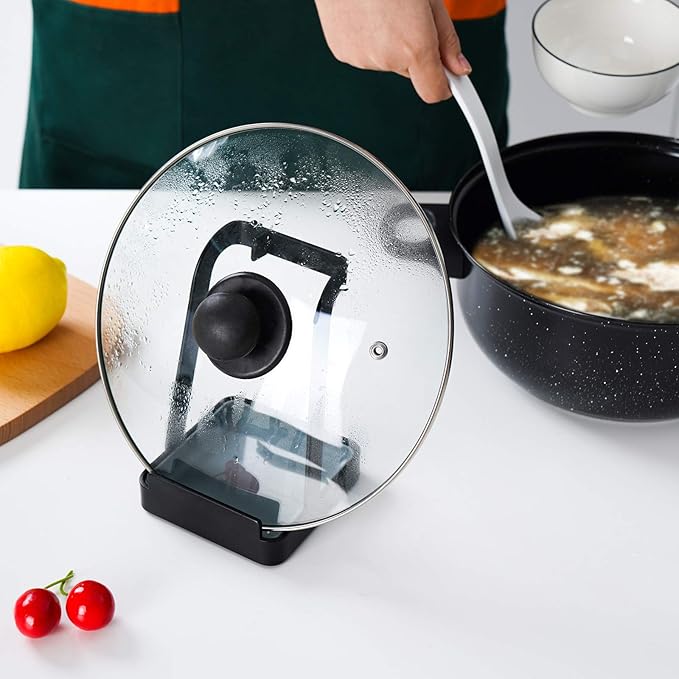 NiHome Versatile Pot Lid Ladle Holder Multipurpose Spatula Pad Book Cutting Board Spoon Rest Kitchen Utensils Drip Tray Washable Durable Stable Tack-Free Installation (Black) - Image 7