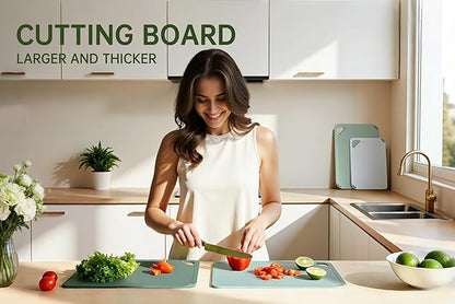 THETCHRY Plastic Cutting Board Set of 4, Extra Large Cutting Board for Kitchen with Non-Slip, Large -Small Chopping Board for Cooking, Bpa Free, with Grip Handle,Green - Image 9