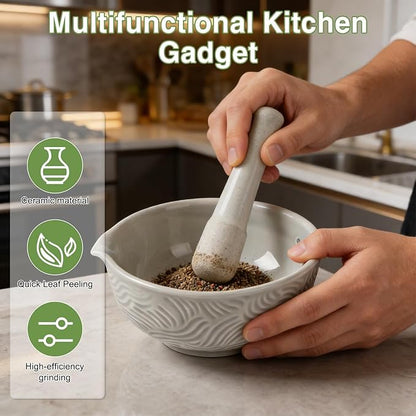 Ceramic Grater Bowl with Herb Stripper, 3 in 1 Handmade Ginger Grater Bowl, Garlic Grater Plate, Multi-Functional Kitchen Tools and Gadgets, for Garlic, Chocolate, Herbs, Etc - Image 2