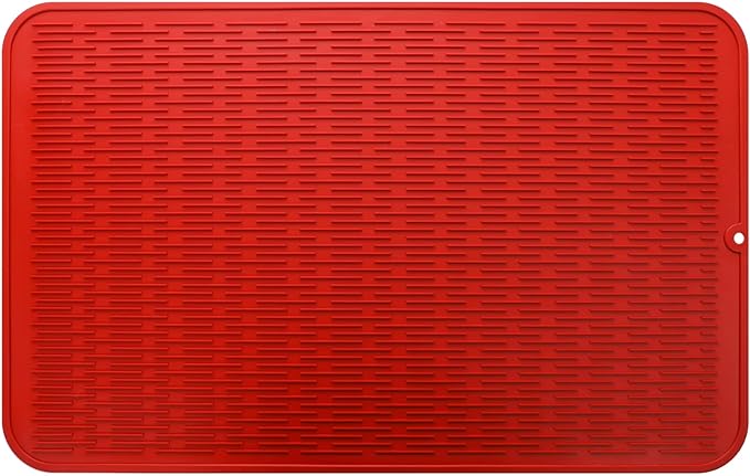 MicoYang Silicone Dish Drying Mat for Multiple Usage,Easy clean,Eco-friendly,Heat-resistant Silicone Mat for Kitchen Counter or Sink,Refrigerator or Drawer Liner Red 3XL 28 inches x 18 inches by MicoYang
