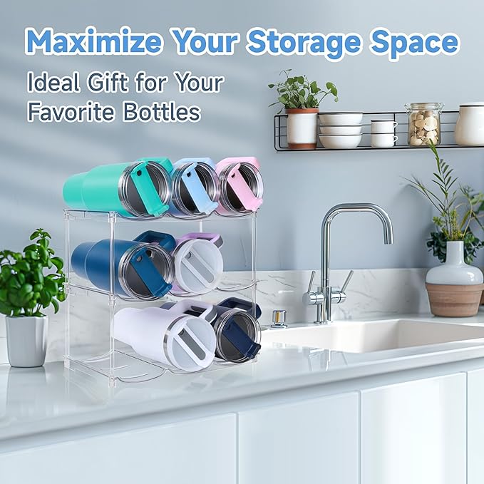 Stackable Water Bottle Organizer for Stanley 40 oz Tumbler, Water Bottle Holder for Cabinet, Pantry Kitchen Organizers and Storage for Stanley Cup Accessories, Tumbler Organizer and Wine Rack, 3Pack - Image 6