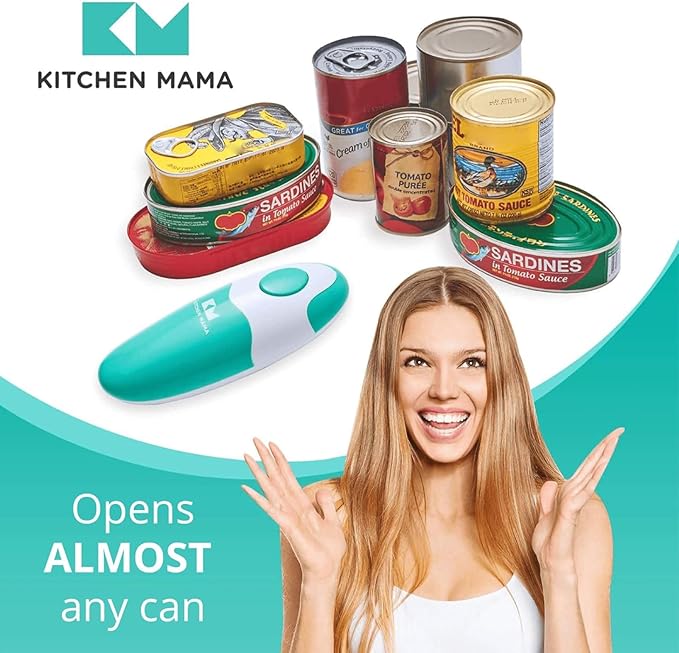 Kitchen Mama Auto Electric Can Opener: Open Your Cans with A Simple Press of Button - Automatic, Hands Free, Smooth Edge, Food-Safe, Battery Operated, YES YOU CAN (Teal) - Image 4