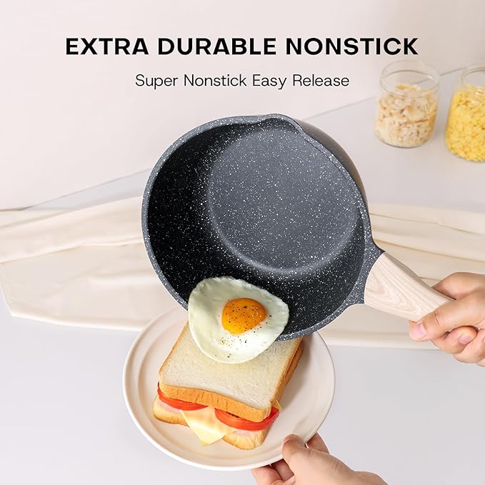 Kordisen Sauce Pan Set with Lid, 1.5Qt & 2.5 Qt Nonstick Cooking Pots with Pour Spout, Easy to Clean, Small Kitchen Induction Saucepan with Granite Coating, PFOA/PFOS Free (Black) - Image 3