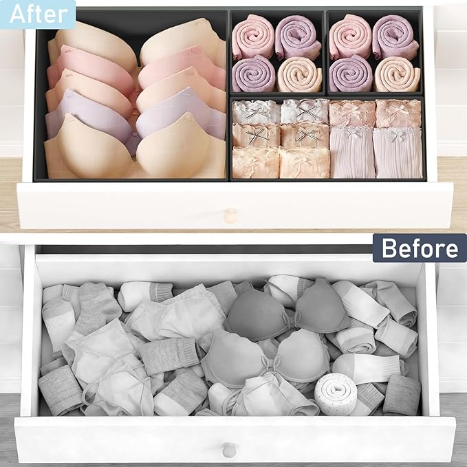 DIMJ Drawer Organizer Clothes, 28Pack Dresser Organizer, Foldable Closet Organizers and Storage, Fabric Dresser Bins, Drawer Dividers for Nursery, Baby Clothes, Underwears, Sock,Black - Image 6