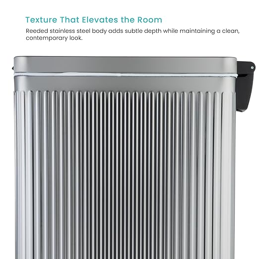 Home Zone Living 12 Gallon Slim Step Trash Can with Soft-Close Lid, Reeded Stainless Steel, Silver - Image 3