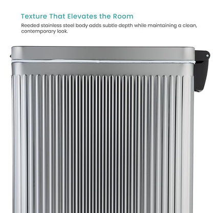 Home Zone Living 12 Gallon Slim Step Trash Can with Soft-Close Lid, Reeded Stainless Steel, Silver - Image 3