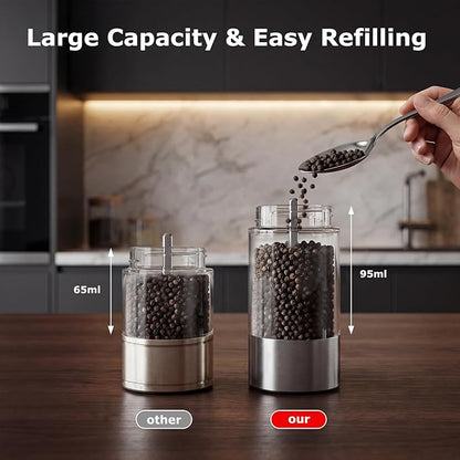 Bonsenkitchen Electric Salt and Pepper Grinder Set Rechargeable, 95ml Large Capacity Salt Shaker with LED Light, USB-C Fast Charging Automatic Pepper Mill with 5 Adjustable Coarseness for Kitchen, BBQ - Image 5