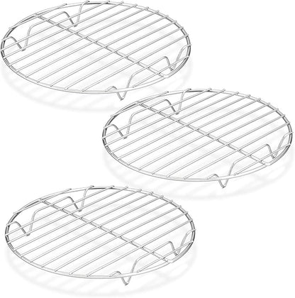 P&P CHEF Round Cooking Rack, 3 Pcs Stainless Steel Baking Cooling Steaming Grilling Rack, Fits Air Fryer/Stockpot/Pressure Cooker/Round Cake Pan, Oven & Dishwasher Safe (7.5 Inch) by PPCHEF