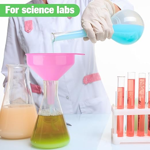 Honeydak 24 Pcs Plastic Funnels 4.7 Inch Wide Mouth Multi-Purpose Funnels with Long Reaching Spout for Filling Bottles Mason Jars Science Lab Use Funnel for Liquid (Pink,Blue,Green) - Image 7