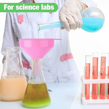 Honeydak 9 Pcs Plastic Funnels 4.7 Inch Wide Mouth Multi-Purpose Funnels with Long Reaching Spout for Filling Bottles Mason Jars Science Lab Use Funnel for Liquid (Pink,Blue,Green) - Image 6