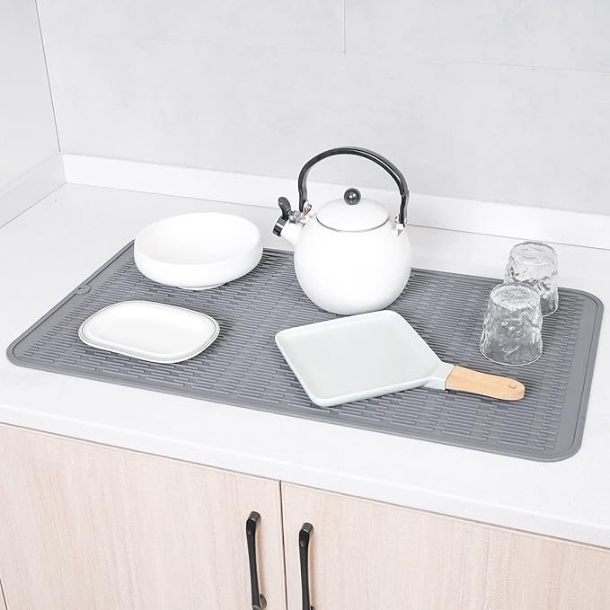 MicoYang Silicone Dish Drying Mat for Multiple Usage,Easy clean,Eco-friendly,Heat-resistant Silicone Mat for Kitchen Counter or Sink,Refrigerator or Drawer Liner Grey 4XL 32 inches x 18 inches - Image 6