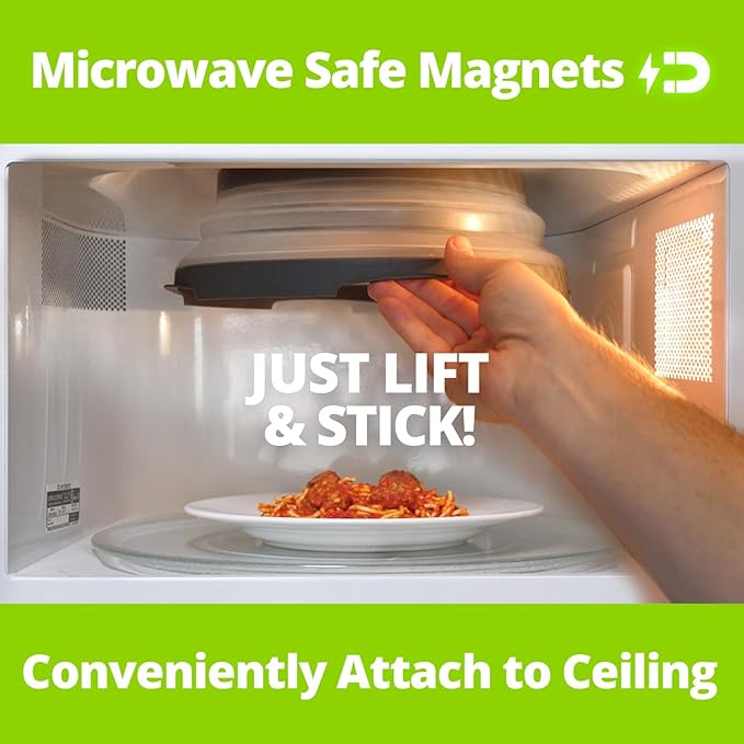 HOVER COVER Magnetic Microwave Splatter Cover with High Power, Strongest Magnetic Grip, Collapsible 12-Inch BPA-Free Food Lid, Vented Plate Guard, Dishwasher Safe, Space-Saving Storage - Gray - Image 4