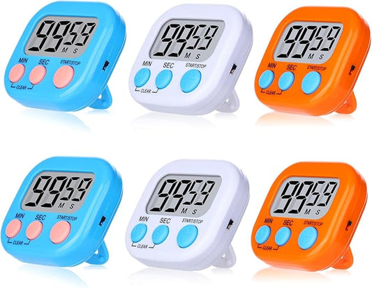 Mwellewm 6 Packs Digital Timers for Classroom Kitchen Timer Small Magnetic Countdown Stopwatch for Cooking Mini Loud Alarm Stop for Kitchen Study Work Baking Sports Games Office Timer Clock