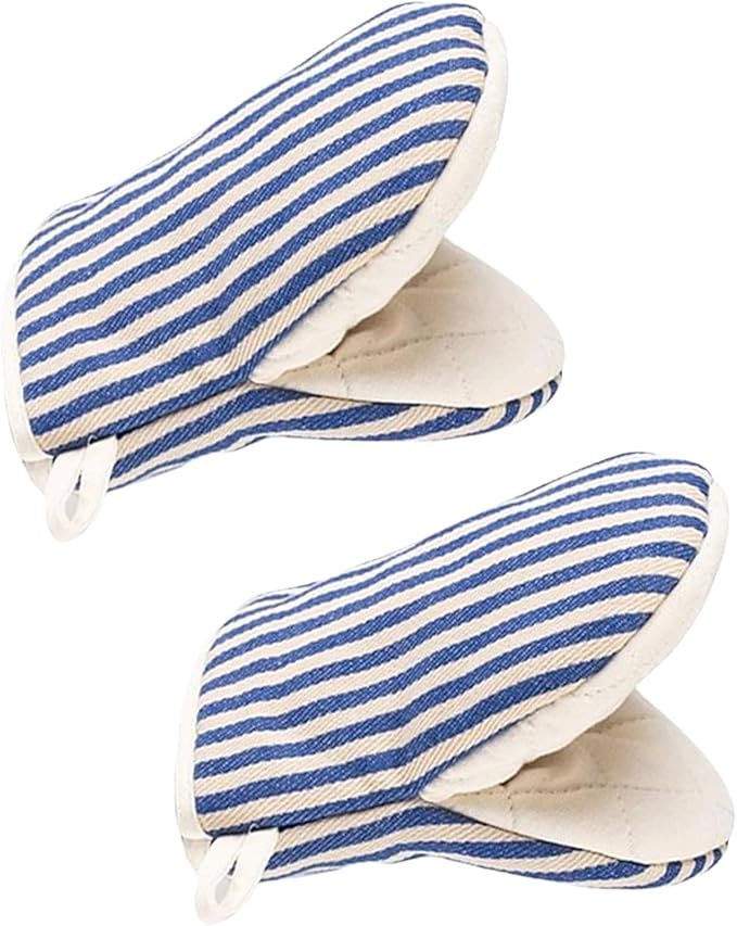 1 Pair Mini Oven Mitts,High Heat Resistant Oven Gloves,Kitchen Short Oven Mit with Hanging Loop for BBQ, Baking, Cooking and Grilling, (Blue) by CoekMoed