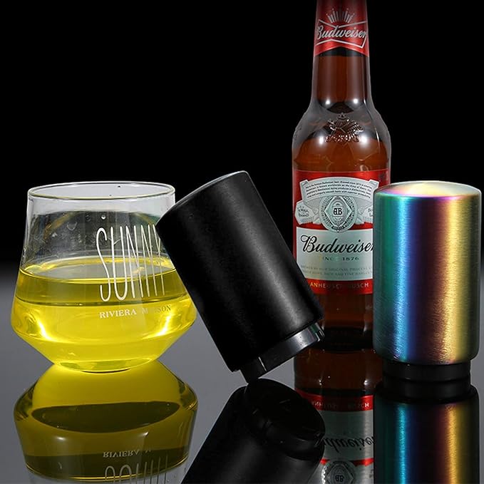 YUDANSI Push Down Bottle Opener 2 pack, Automatic Beer Bottle Openers, Stainless Steel Instant-no-Cap Mover, Funny Kitchen Gadgets, Beer Bar Accessories Gifts for Him Her, Magnetic Corkscrew